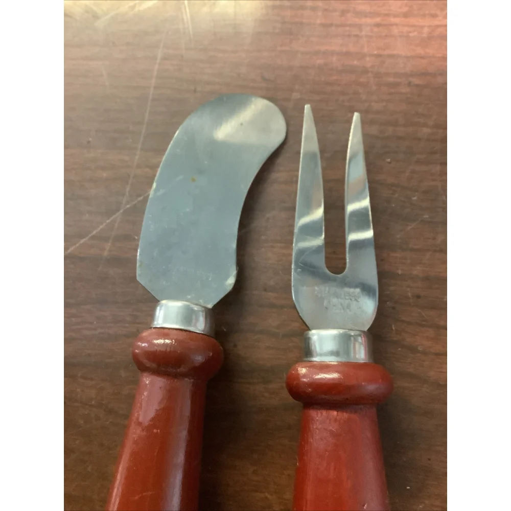 Stainless Steel Curved Cheese Knive Fork Hardwood Handle